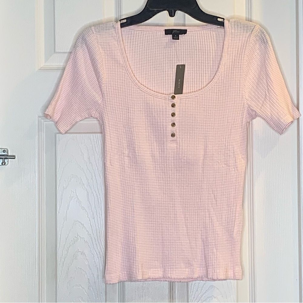 J Crew Ribbed Tee Pink and Cream Stripes Size Small